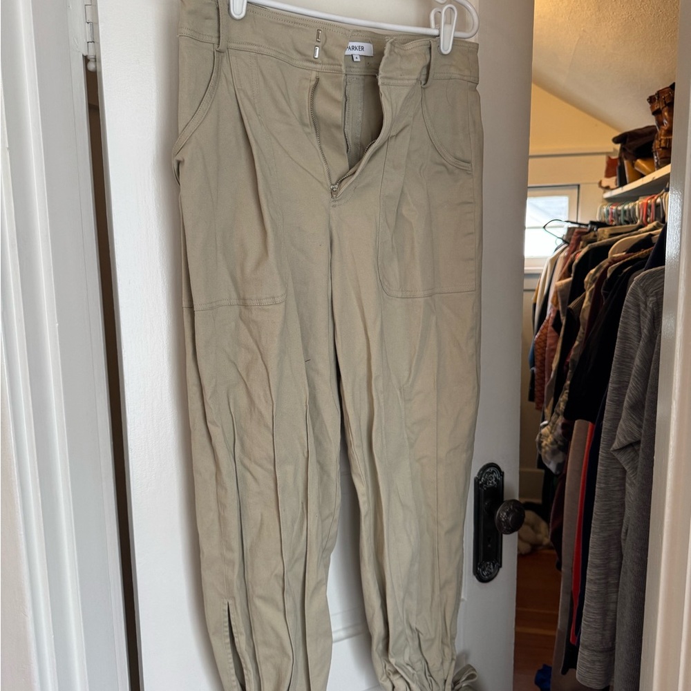 Parker Light Khaki Pants with Label Detail